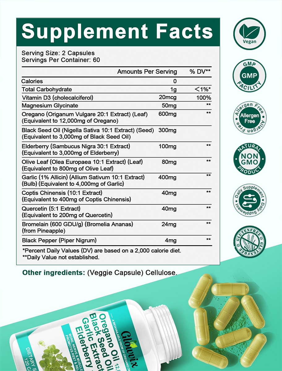 GLOWVIX Digestive Support Antioxidant with Vitamin D3 Magnesium Glycinate Capsules