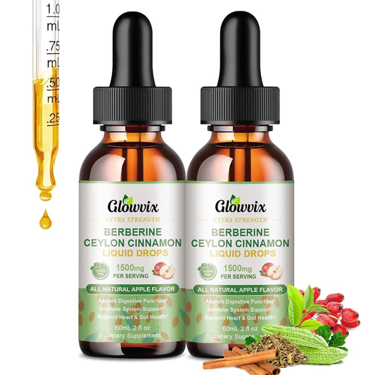 GLOWVIX (2 Packs) Berberine Liquid Supplement with Ceylon Cinnamon Berberine Drops 1500mg